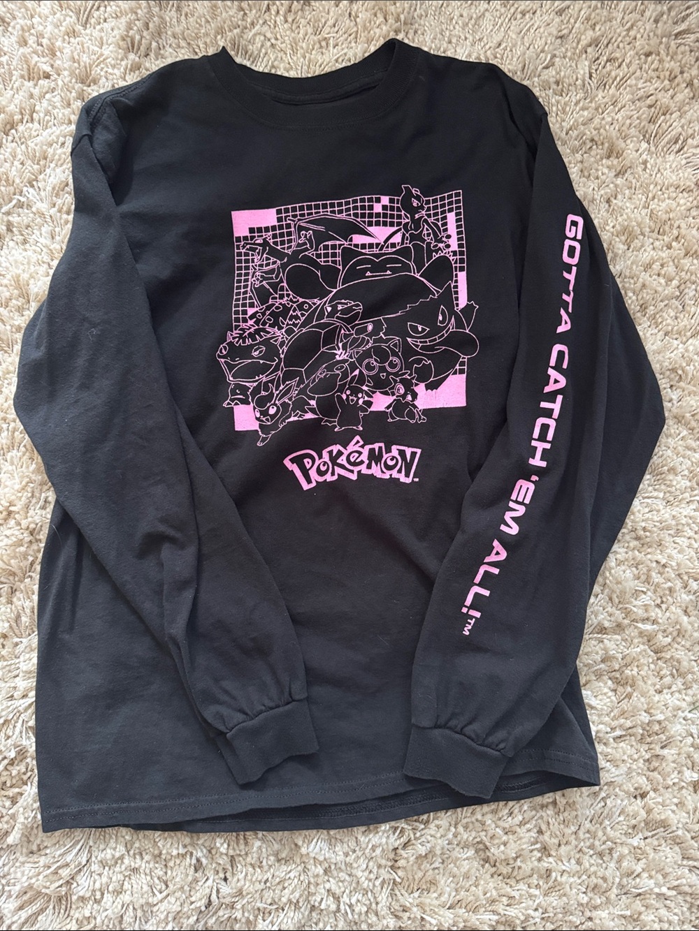 Pokemon Black Tee with Pink Retro Character Print